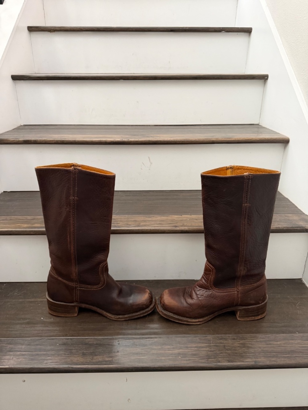 Frye Campus Boots 14l Classic Tall Brown Leather Riding Boots Sz 8.5 DISTRESSED - Picture 8 of 8